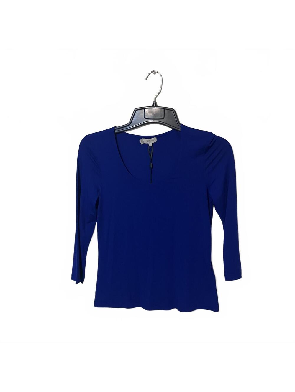 Hobbs London Cobalt Blue V-Neck 3/4 Sleeve Elevated Minimalist Top Small-New $60